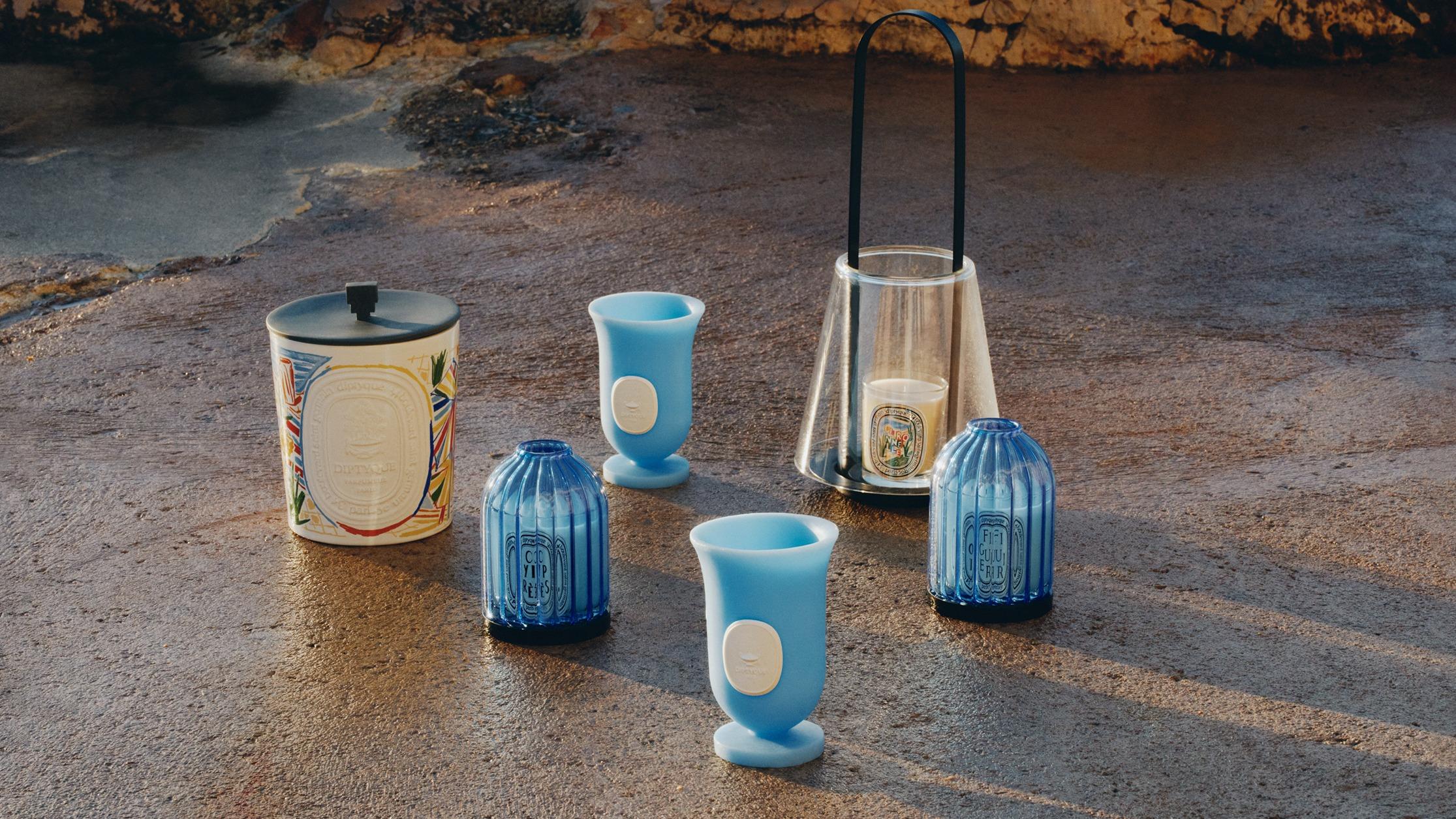 玻璃燭罩 – 藍色直紋 $1,355