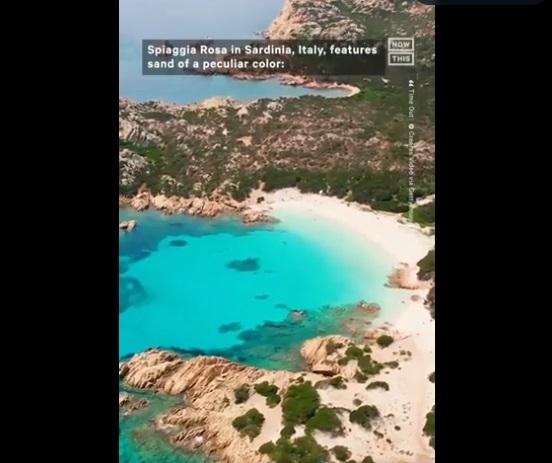 社交網上有介紹「粉紅沙灘」的影片。(互聯網)