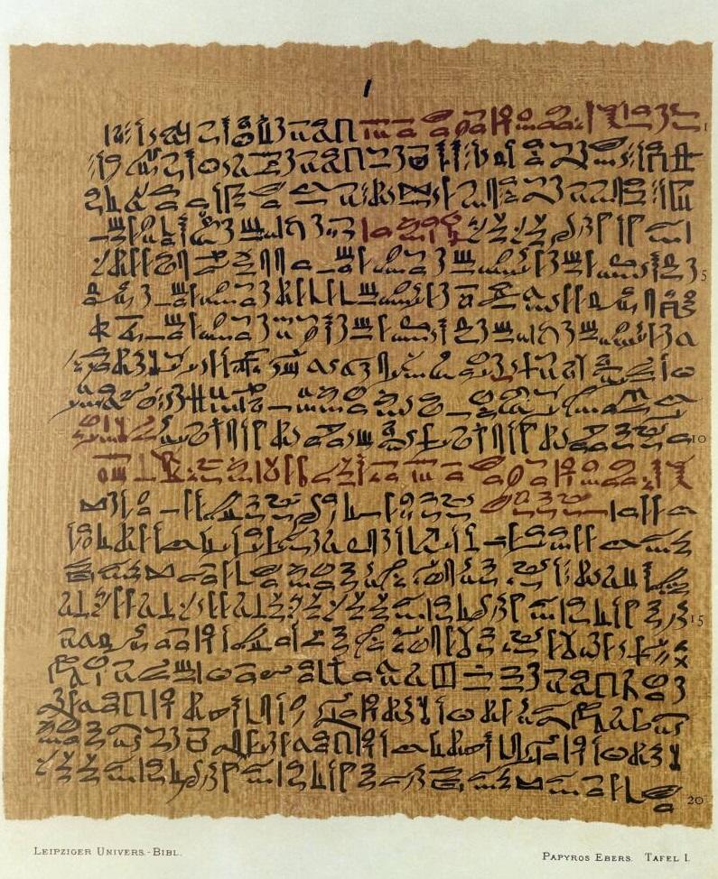 《埃伯斯紙草卷》(Ebers Papyrus)內記錄一些公元前1,500年古埃及藥用配方。(互聯網)