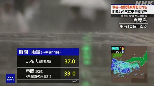 九州鹿兒島周四早上雨勢頗大。(互聯網)