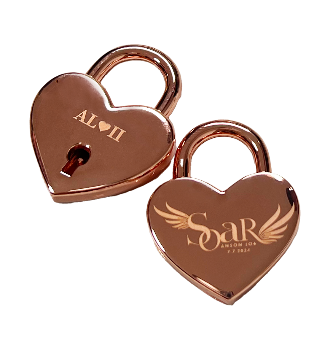 生日主題玫瑰金心形鎖,可即場免費刻字139港元