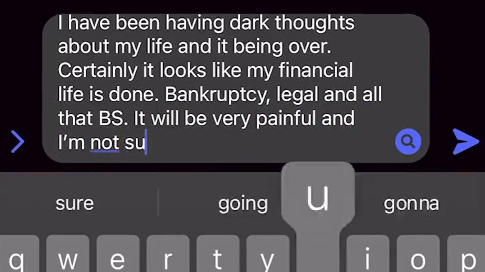 琼斯輕生前傳給子女的最後訊息。(互聯網)