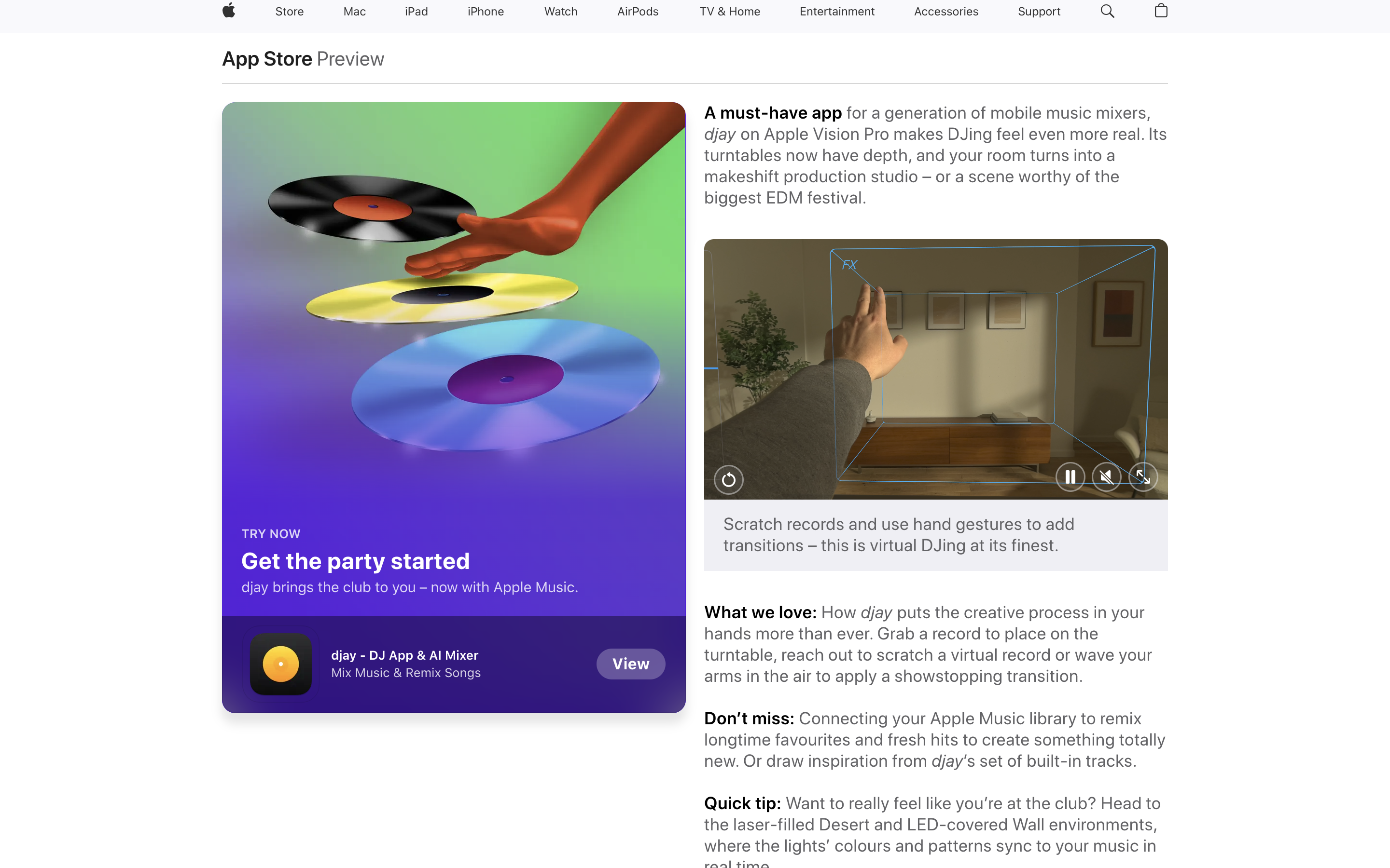 Vision Pro|扮演唱片騎師的《djay》app。