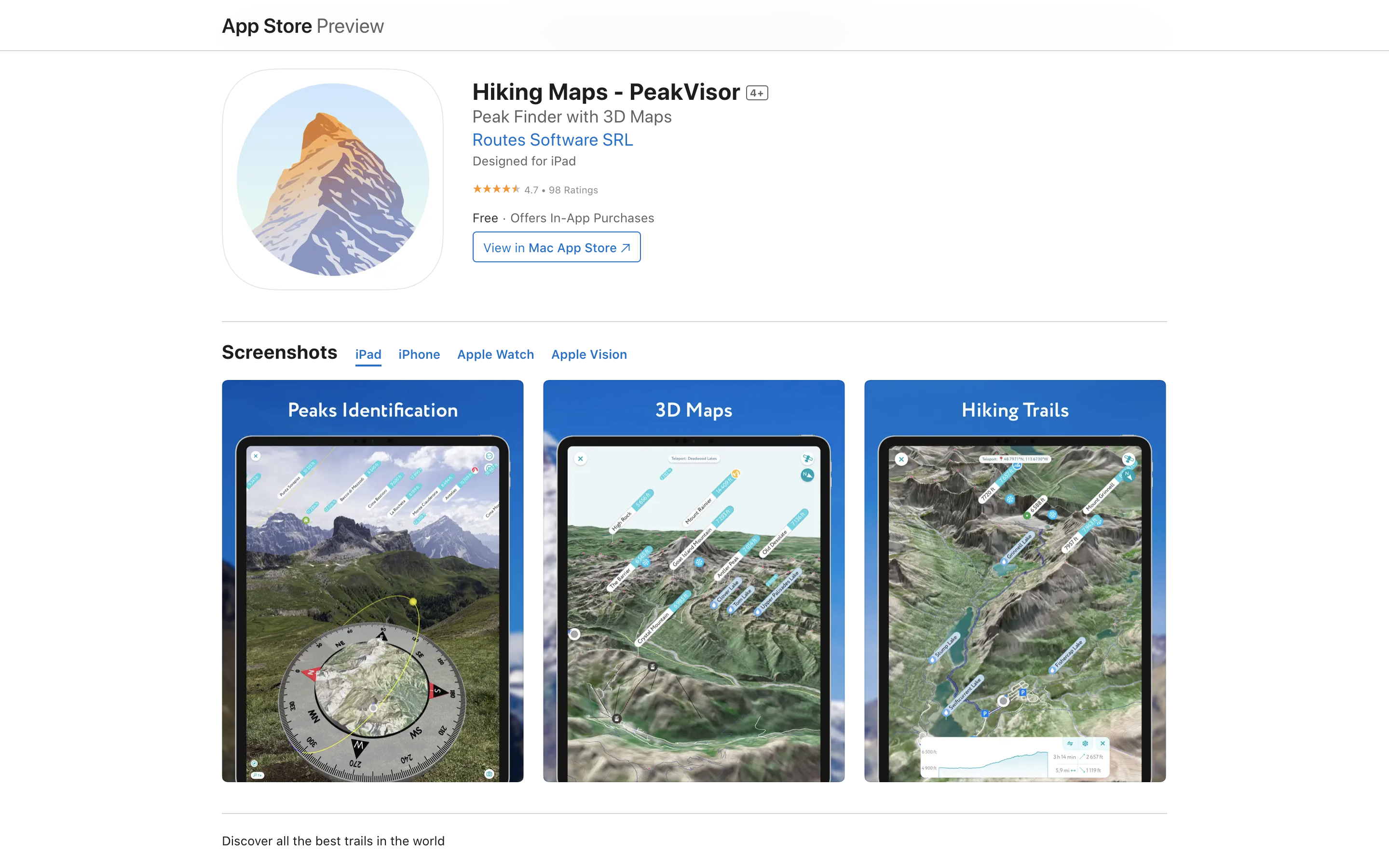 Vision Pro|可以立體觀看遠足路線圖的《3D地圖 & 山峰辨識 - Peak Visor》。