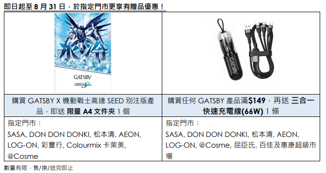 即日起至 8 月 31 日,於指定門市更享有贈品優惠!