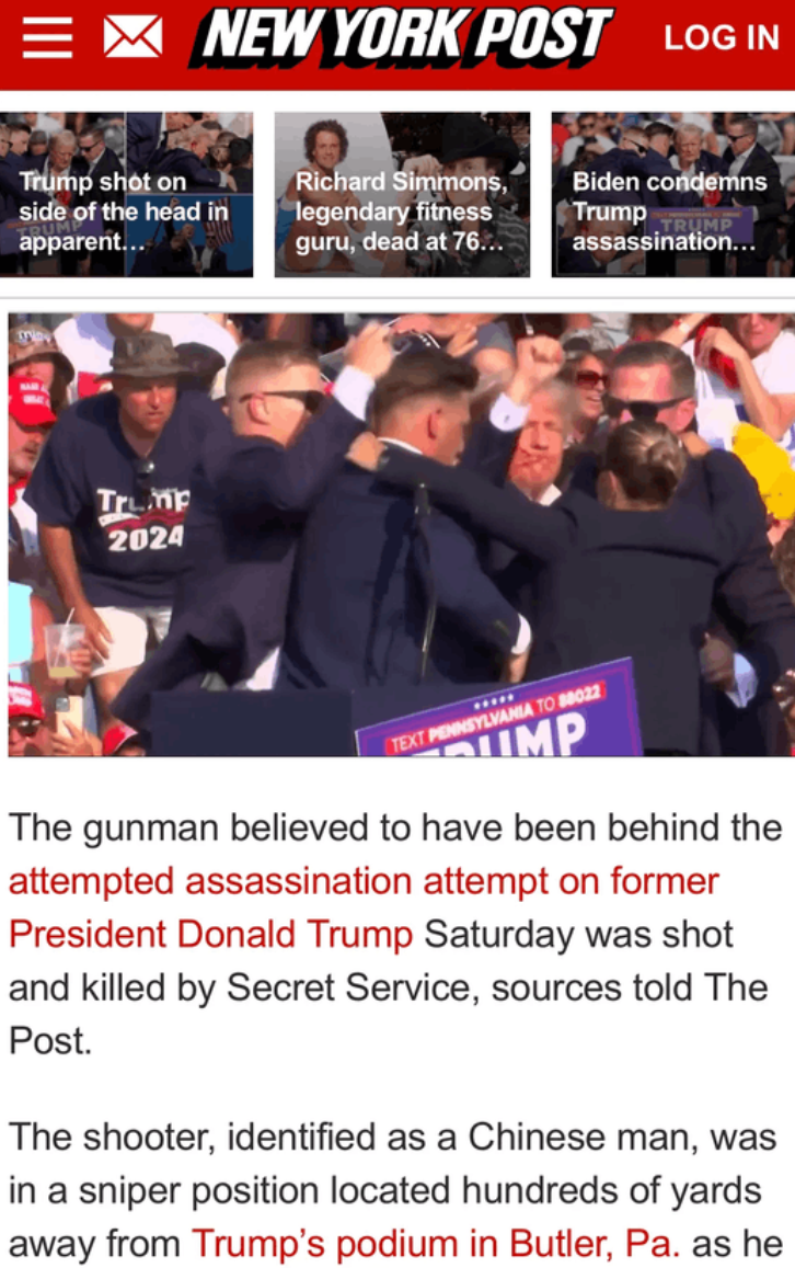 《紐約郵報》的網站一度報道事件兇手是一名華裔男子,一個多小時後修正。