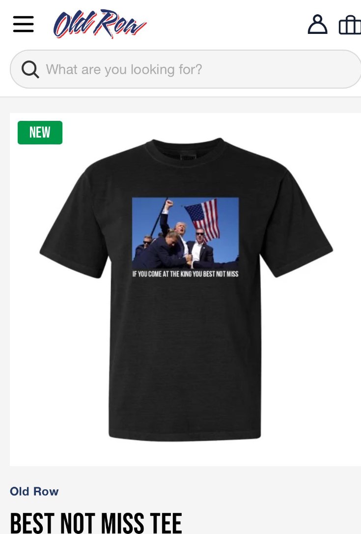 一眾美國商家也紛紛推出印有特朗普握拳照片的T恤(網上圖片)