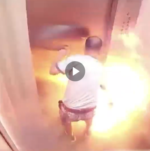 鋰電池在電梯內爆炸。(互聯網)