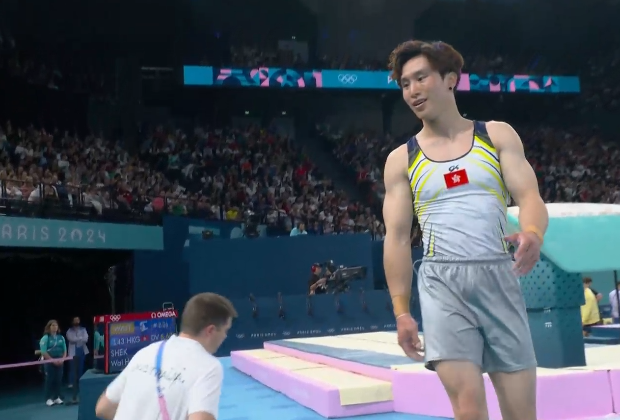 石偉雄出戰體操的跳馬項目。(直播截圖)