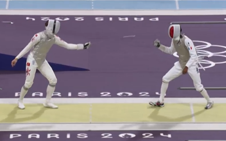 張家朗八強對法國劍手。(直播截圖)