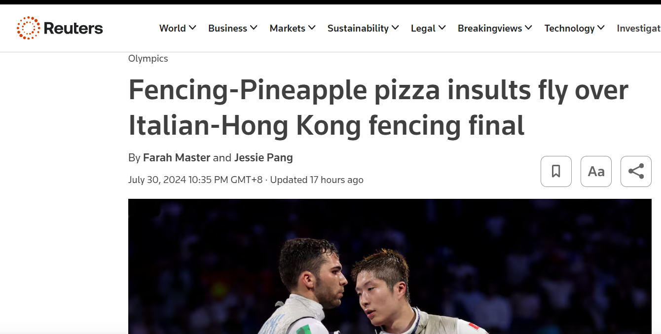 路透社亦有報道事件,指菠蘿Pizza是香港網民對意大利的「侮辱」。