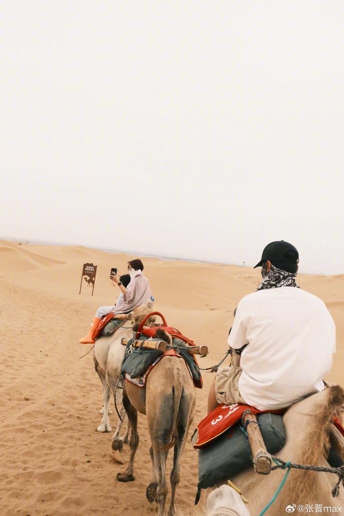 張晉在微博分享在寧夏的照片,蔡少芬帶埋囡囡和囝囝一齊去。