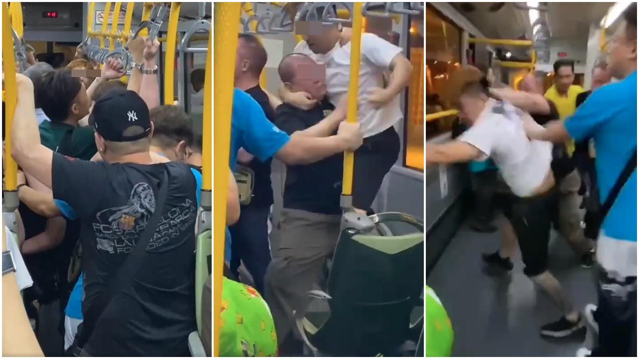 網上熱話|疑挑釁起爭執 後生男與大叔巴士MMA互毆。(網片截圖)