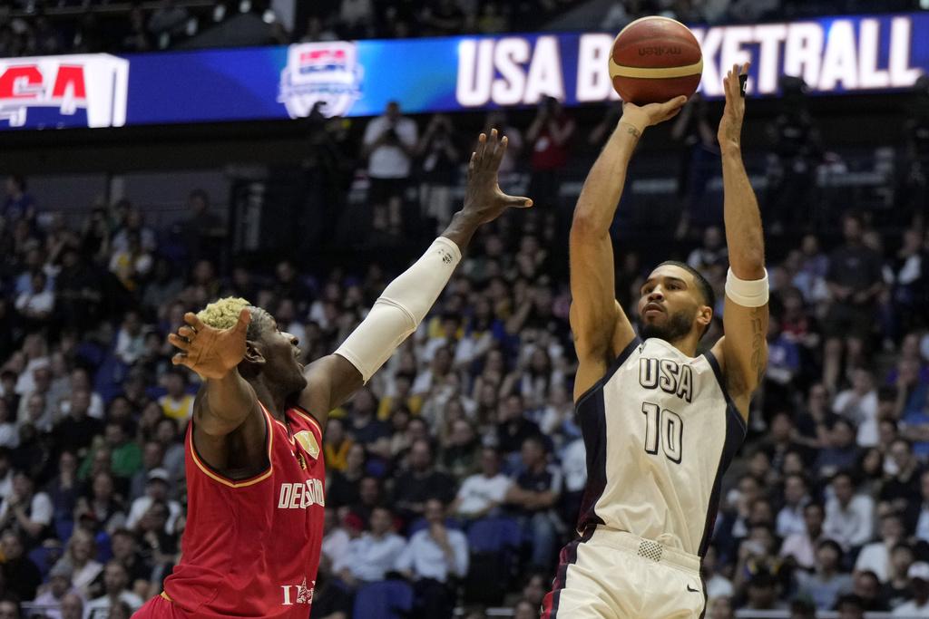 美國奧運前的表演賽以92:88擊敗德國。(美聯社)