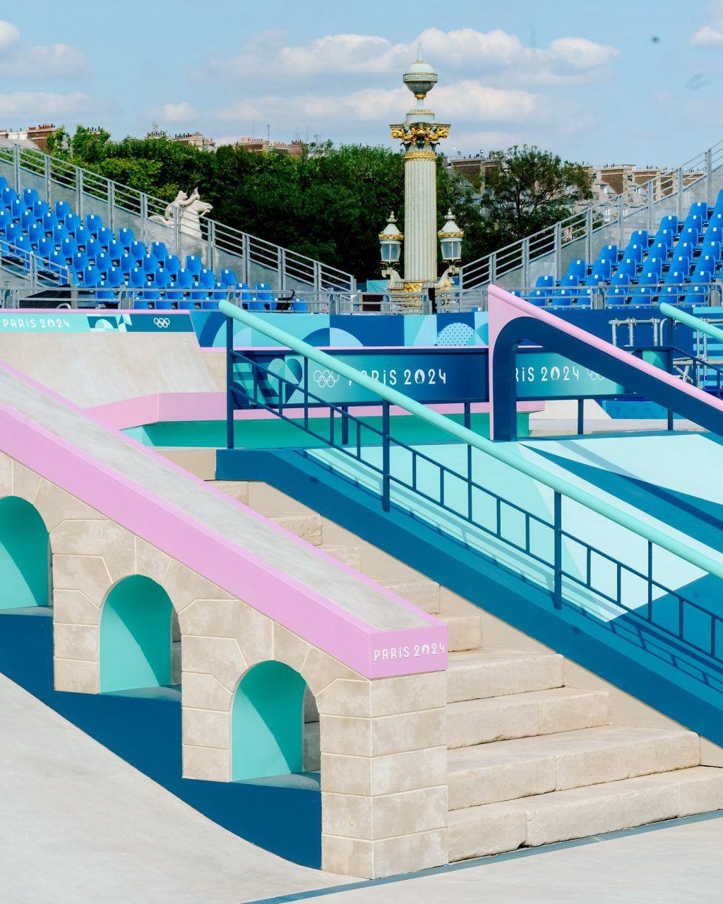 巴黎奧運小知識|霹靂舞、滑板和3×3籃球場地以淺藍色為主。