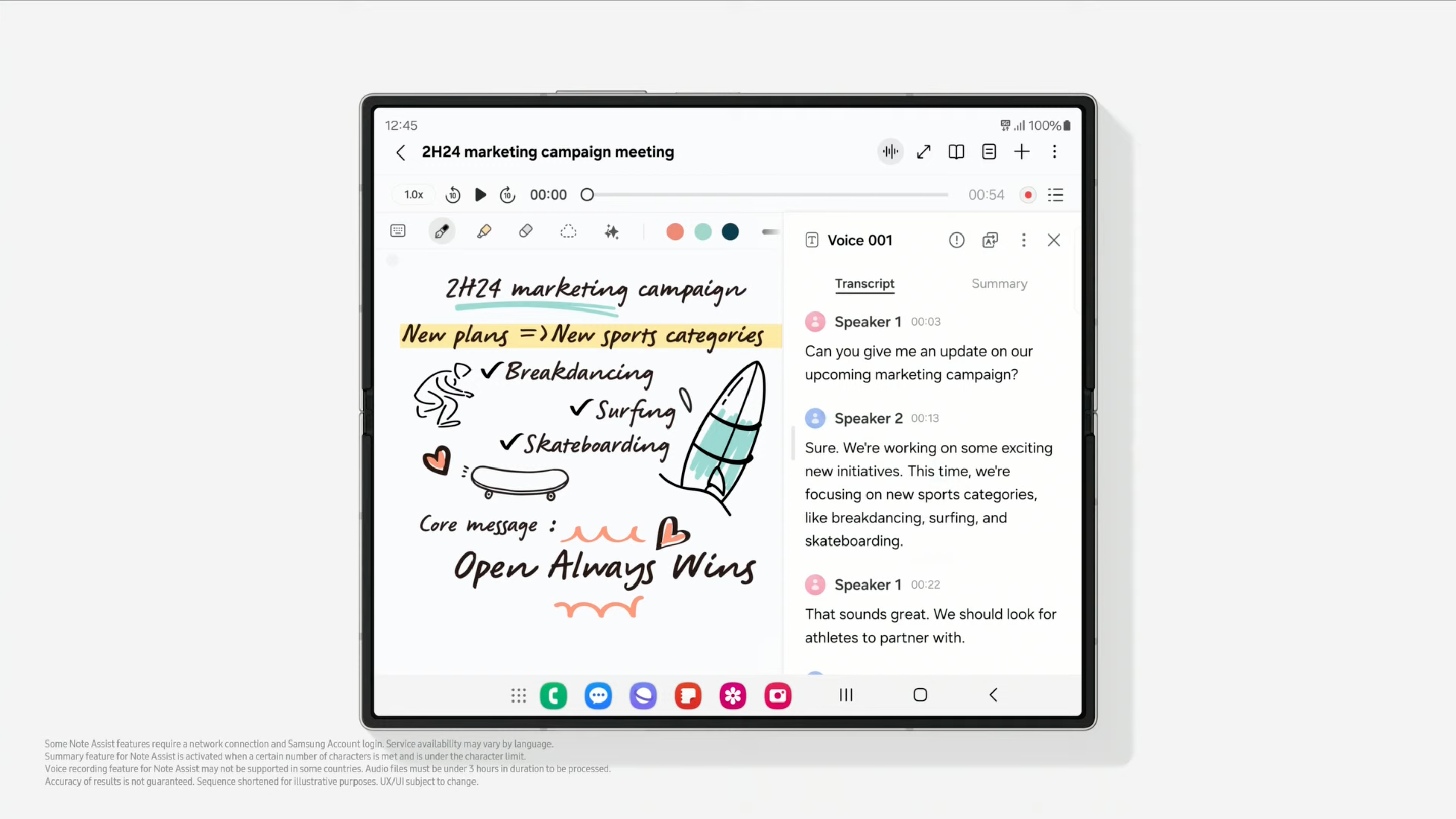 筆記助手Note Assist配合錄音功能,會議上更加實用。