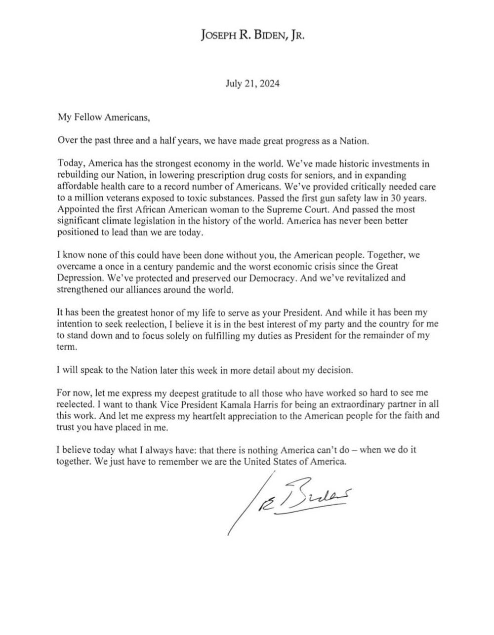 拜登致國民的公開信。(互聯網)