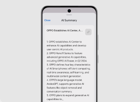 OPPO Reno12|可利用AI文章摘要快速閱讀文章。