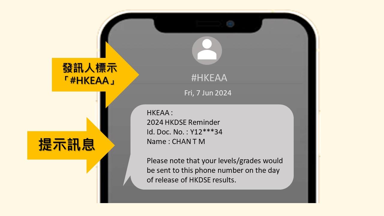 DSE 2024|放榜成績發放SMS訊息解釋。(考評局圖片)