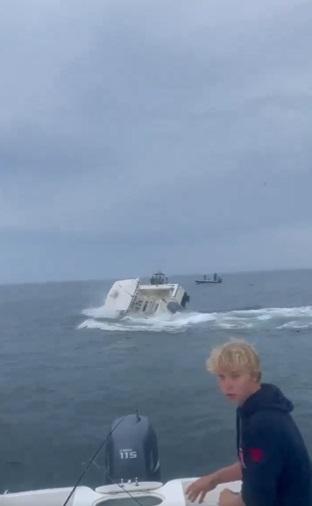 漁船被座頭鯨撞翻。(互聯網)