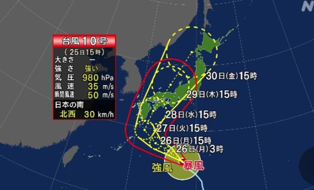 氣象廳公布颱風「珊珊」預測移動路徑。(互聯網)