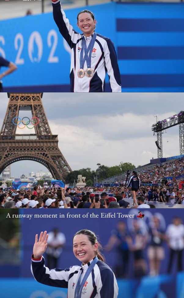 何詩蓓來到位於巴黎艾菲爾鐵塔下的「冠軍公園」,與來自世界各地的遊客分享贏牌喜悅。(何詩蓓ig)