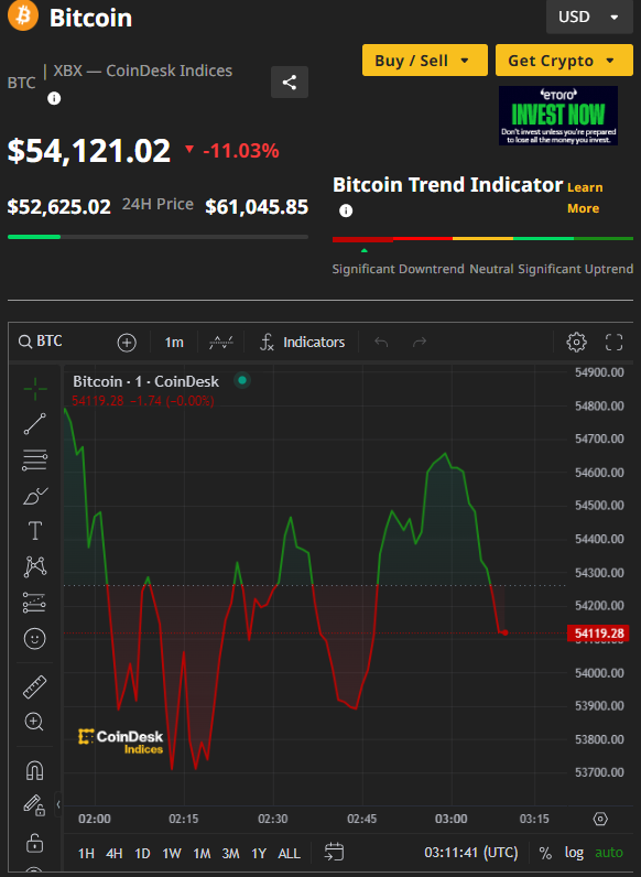 Bitcoin比特幣曾跌11%失守53000美元 港股比特幣ETF均跌