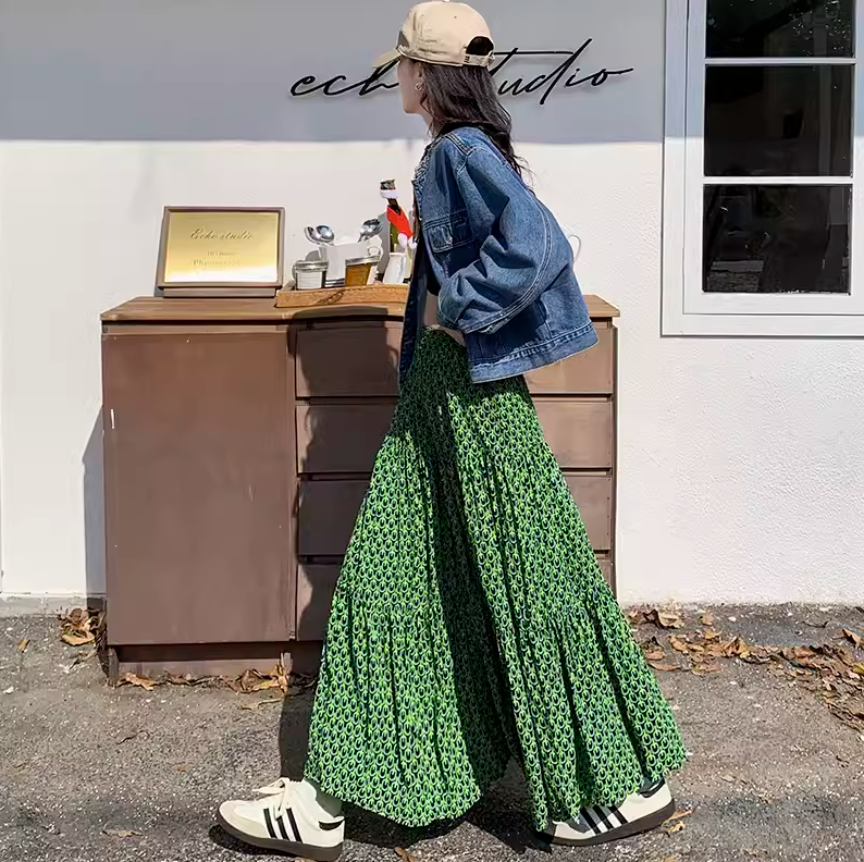 法式碎花長裙半身裙女夏季 2024 新款高腰顯瘦 氣質休閒 a 字雪紡裙子 限時特價¥80.1