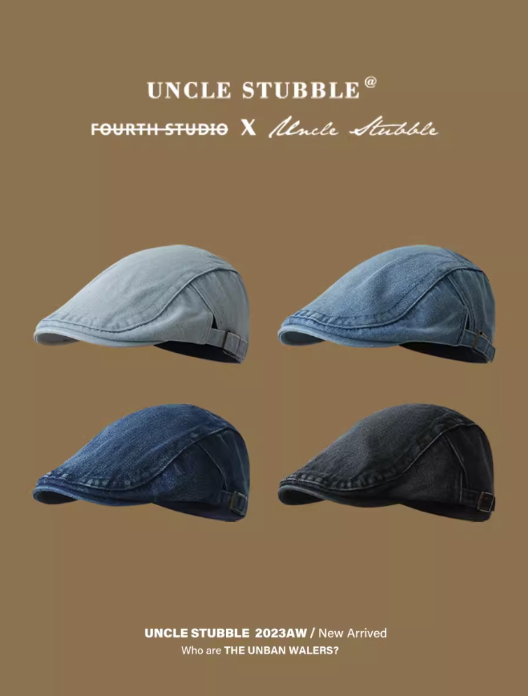 日系牛仔前進帽男潮牌時尚街頭風畫家帽子英倫 風文藝復古報童帽子 限時特價¥26.1