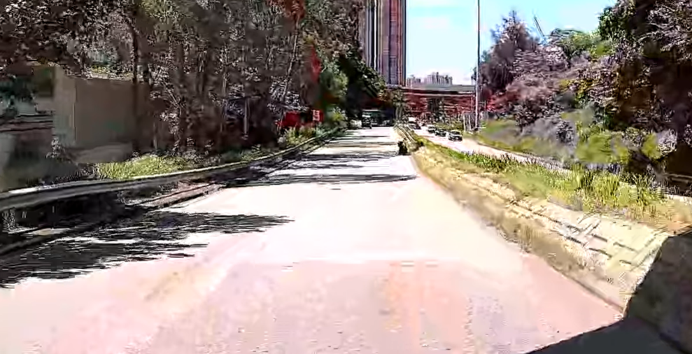 一輛綠色的士於屯門青雲路行駛期間,前方突出現一名帶行李喼的國泰女空姐。(影片截圖)