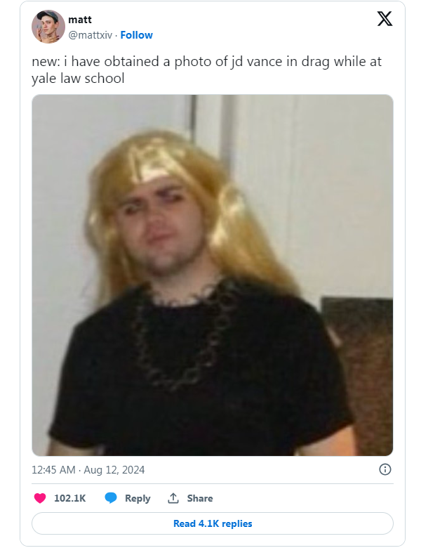 疑似萬斯「扮女人」照片。(互聯網)