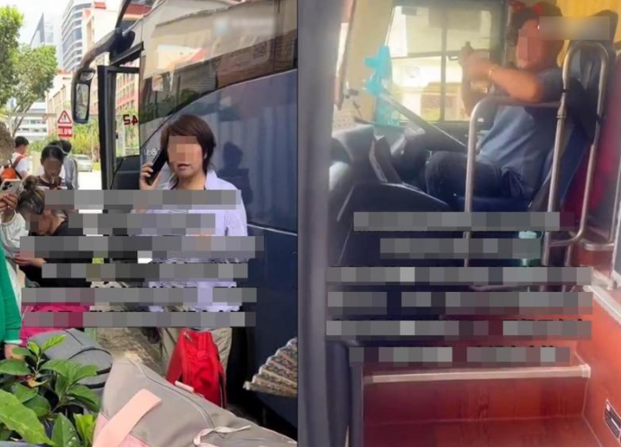 網上流傳片段指一批中國遊客因在旅巴上購物不足,而被司機棄在路邊。(互聯網)