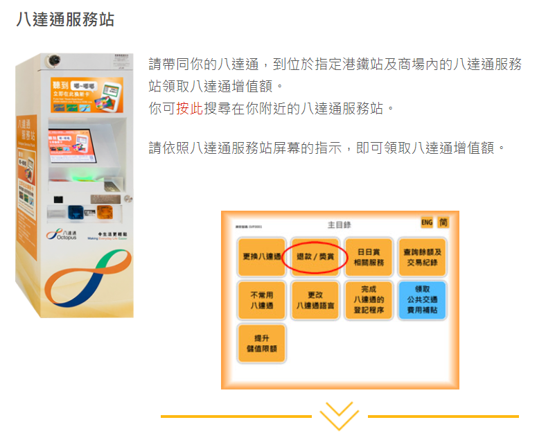 依照八達通服務站屏幕的指示,即可領取八達通增值額。