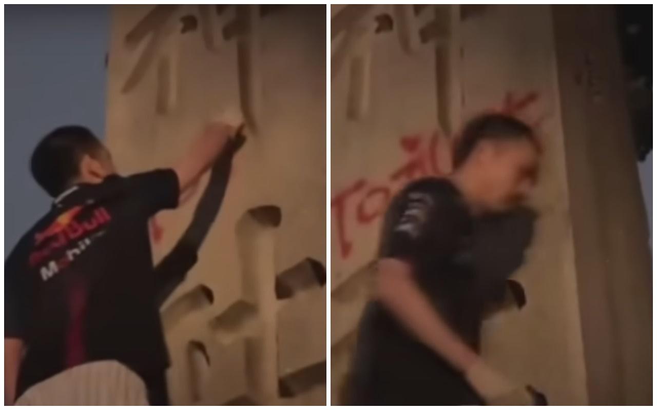 涉塗污靖國神社內地網紅「鐵頭」,被指敲詐勒索於杭州被捕。(微博)