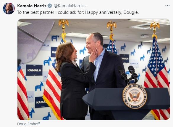 賀錦麗與丈夫社交平台互表愛意。(X)