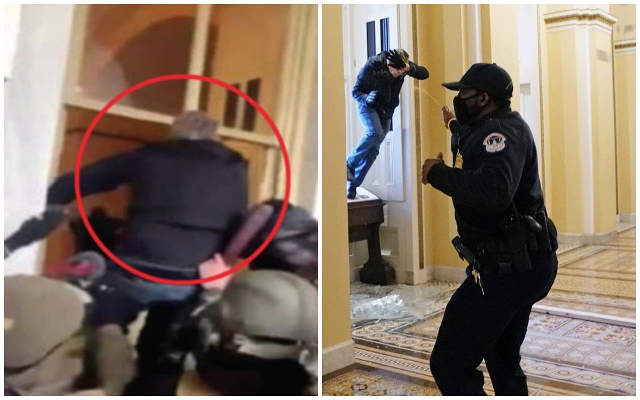 Michael Sparks從一扇破窗跳入國會大廈。(X)