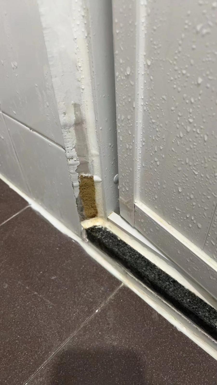 「啟德‧東寓」項目曾有約60戶單位內牆身滲水,約40戶曾有部分水管滲漏(九龍城區議員林博提供)