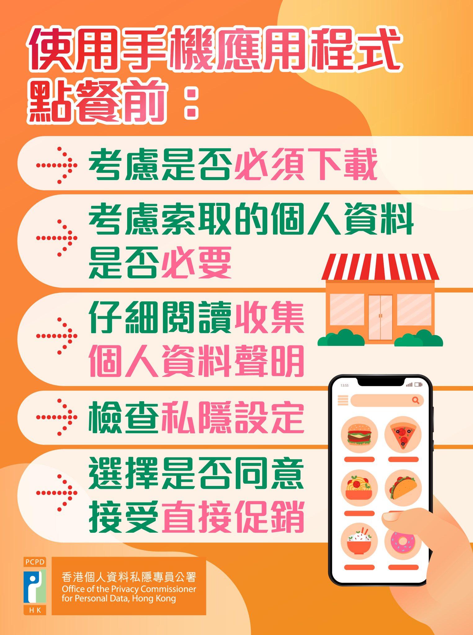 使用手機應用程式點餐貼士(私隱公署 PCPD FB)