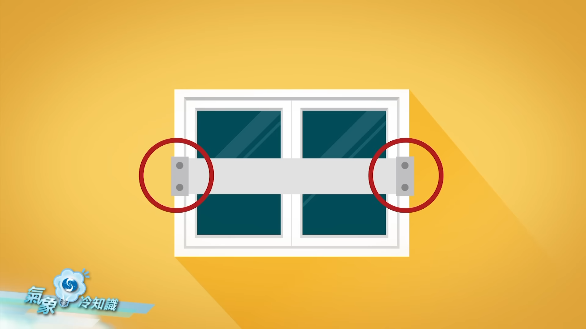 盧覺強指出,可以以橫條承托減少玻璃破碎機會。(香港天文台截圖)