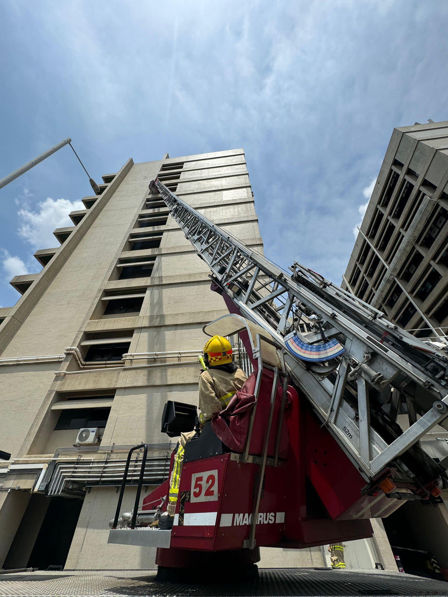 演習模擬屯門醫院發生火警。(消防處)