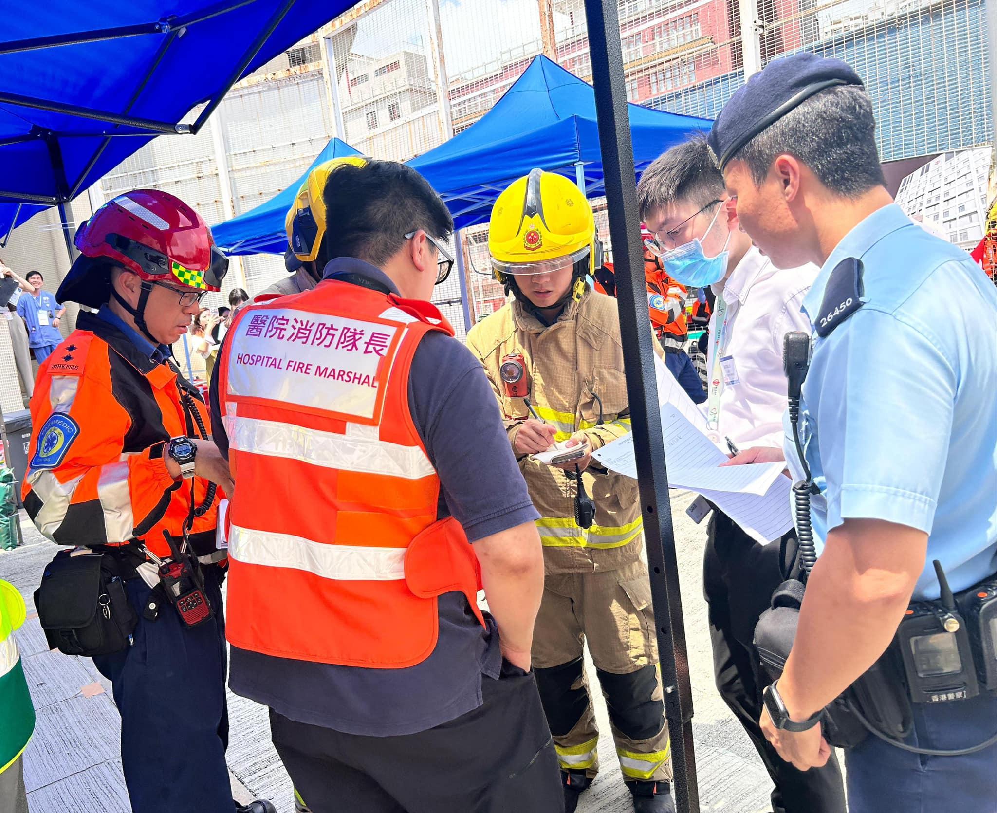 演習模擬屯門醫院發生火警。(消防處)