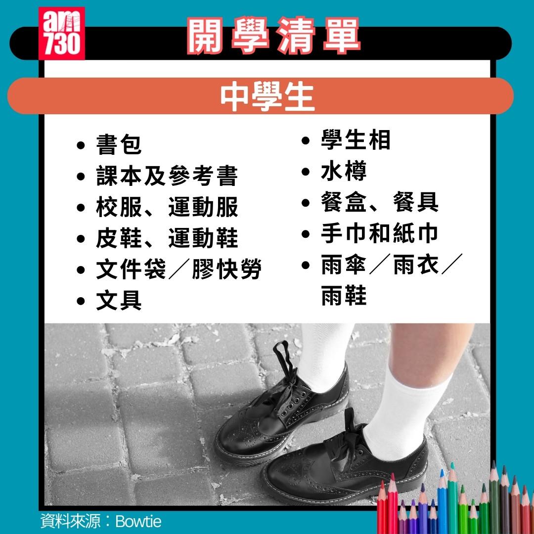 開學準備| 幼稚園/小學/中學/大學清單(am730製圖)