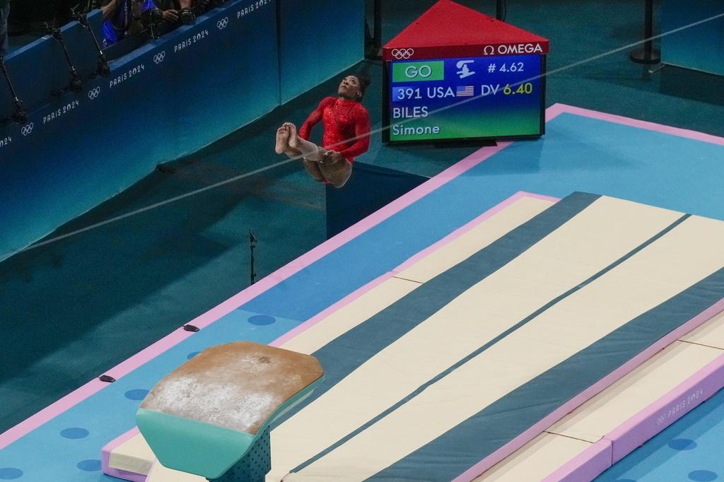 美國隊包辦女子跳馬金牌和銅牌。(美聯社)