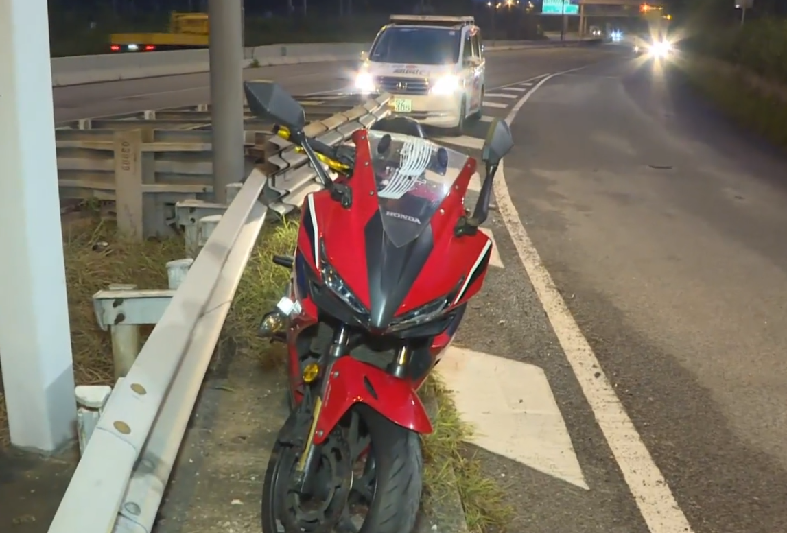 電單車收掣不及撞倒一隻兩呎長的野豬(有線新聞畫面)