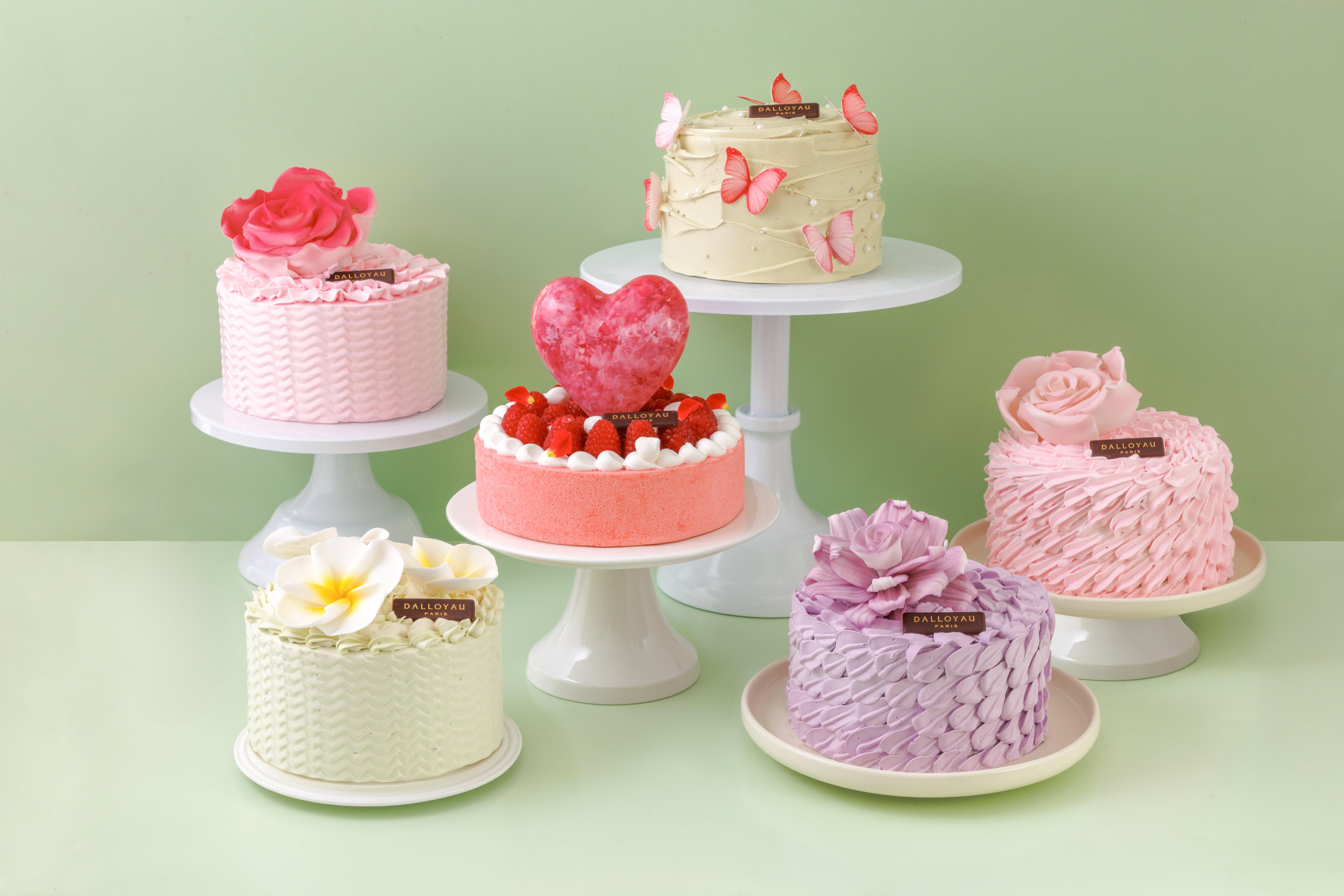 花花、蝴蝶設計蛋糕有香芋麻糬、抹茶麻糬、開心果口味。($488/14cm起)