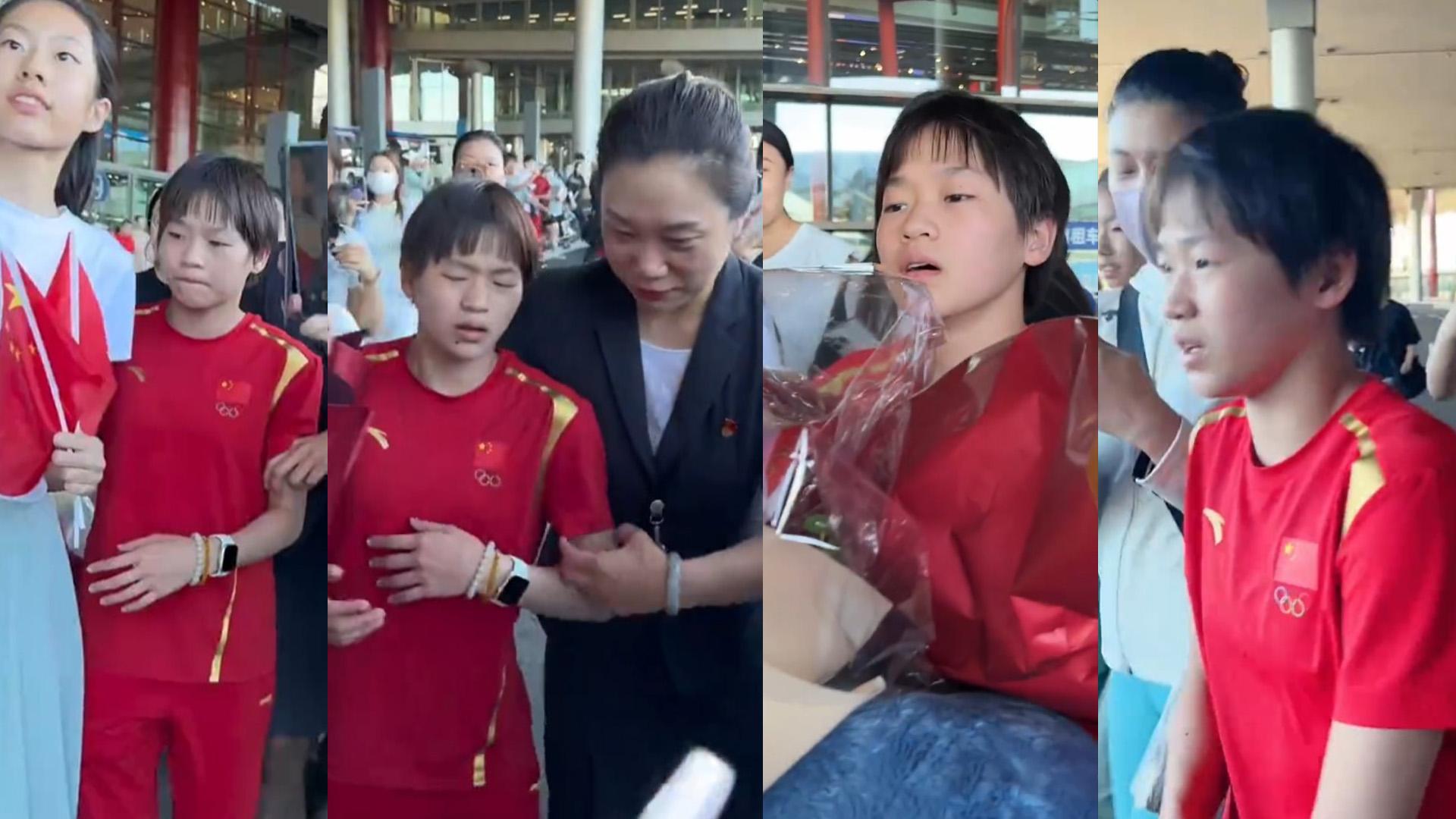 全紅嬋被群眾包圍到寸步難行,期間更被大叔用花束打中面。