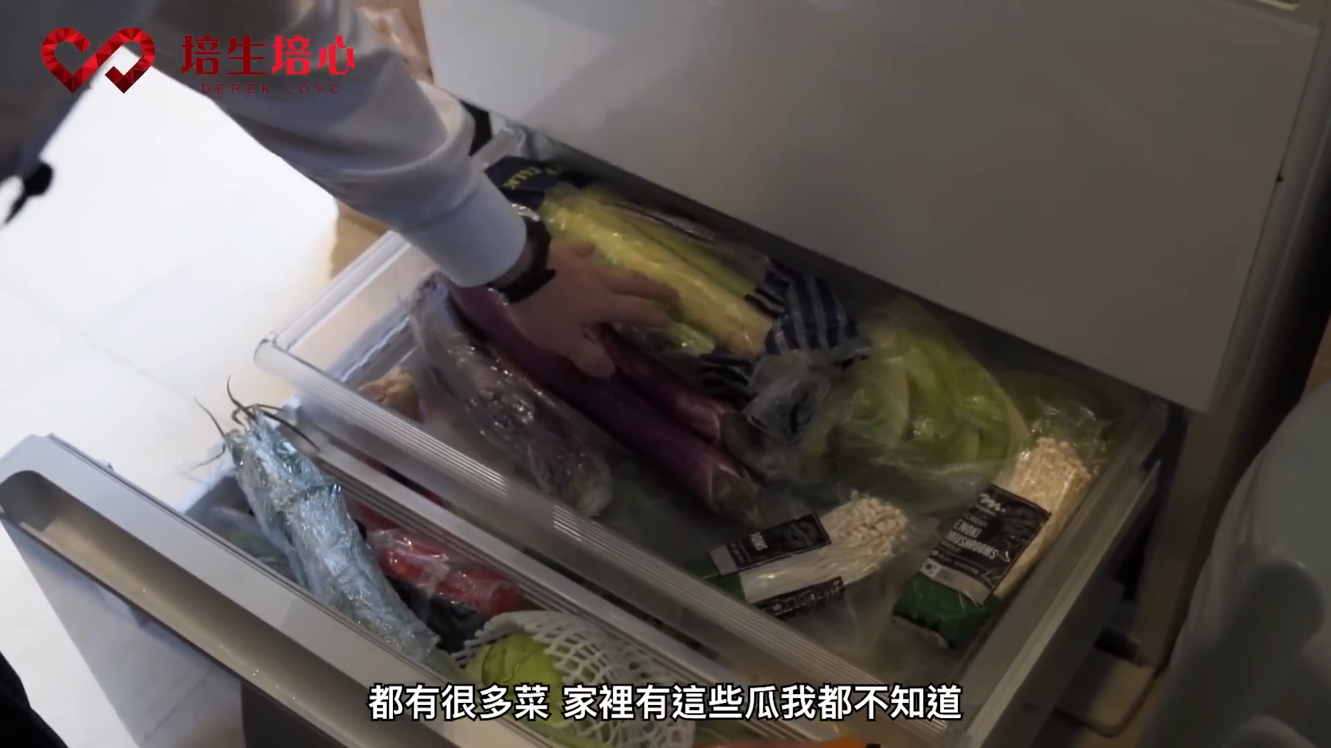 鍾培生透露家中有5個雪櫃,從影片所見,其中2個雪櫃都放置蔬菜、凍肉、醬汁、飲品,以及大量叮叮點心。