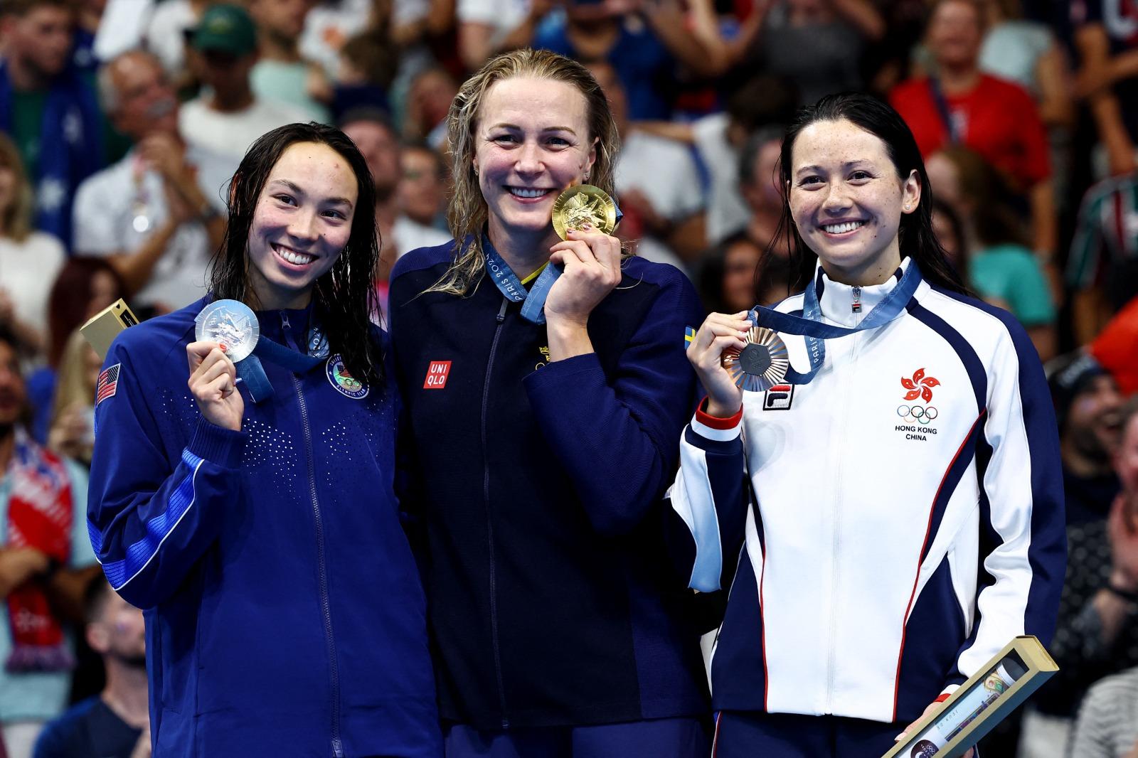 何詩蓓在100米自由泳決賽摘銅。(路透社)