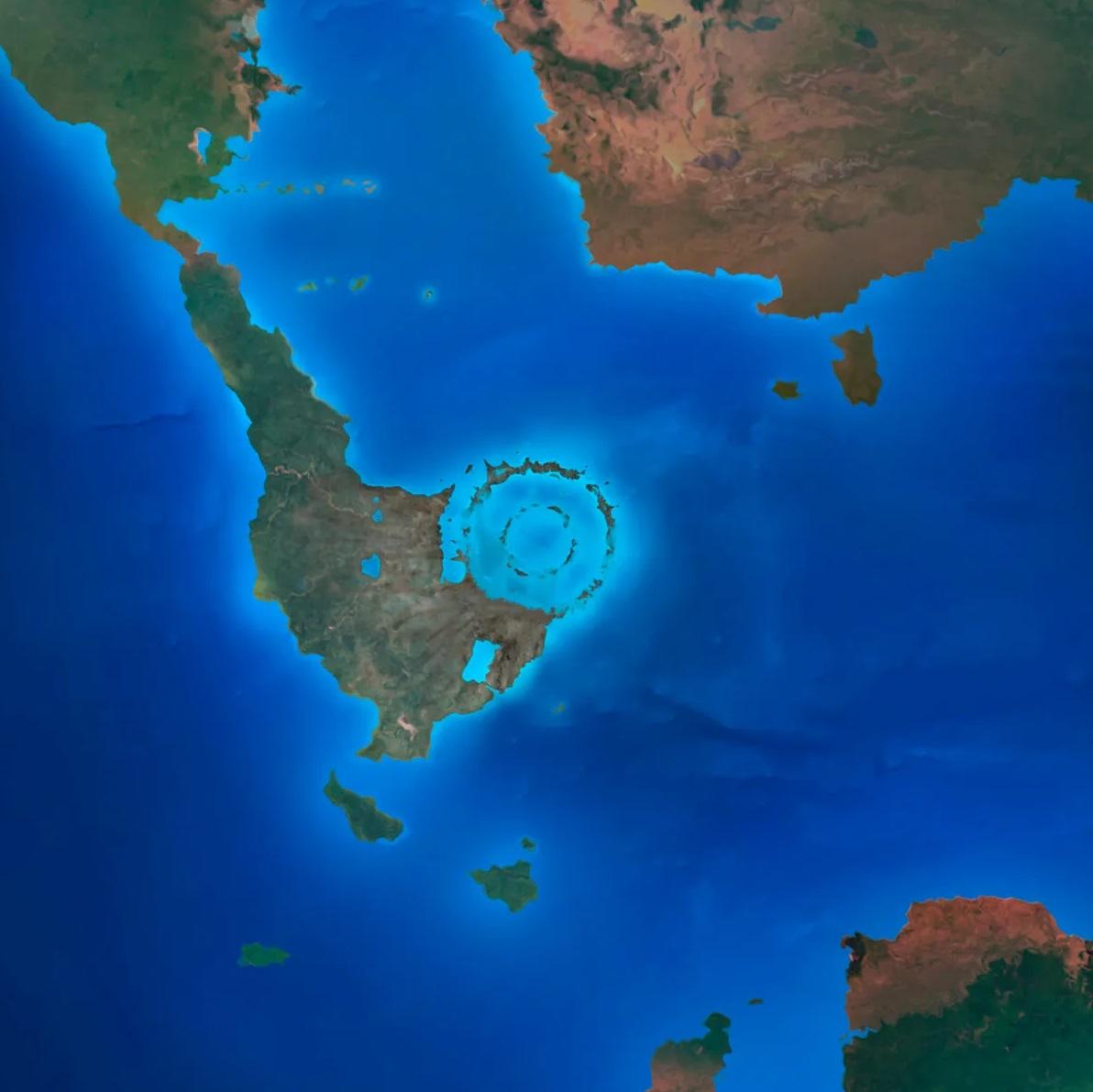 小行星撞擊地球,在今日墨西哥尤卡坦半島撞出巨大的希克蘇魯伯隕石坑(Chicxulub Crater)。(互聯網)