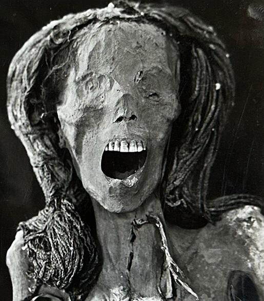 1935年在樂蜀(Luxor)附近出土的古埃及「尖叫女子」木乃伊。(互聯網)